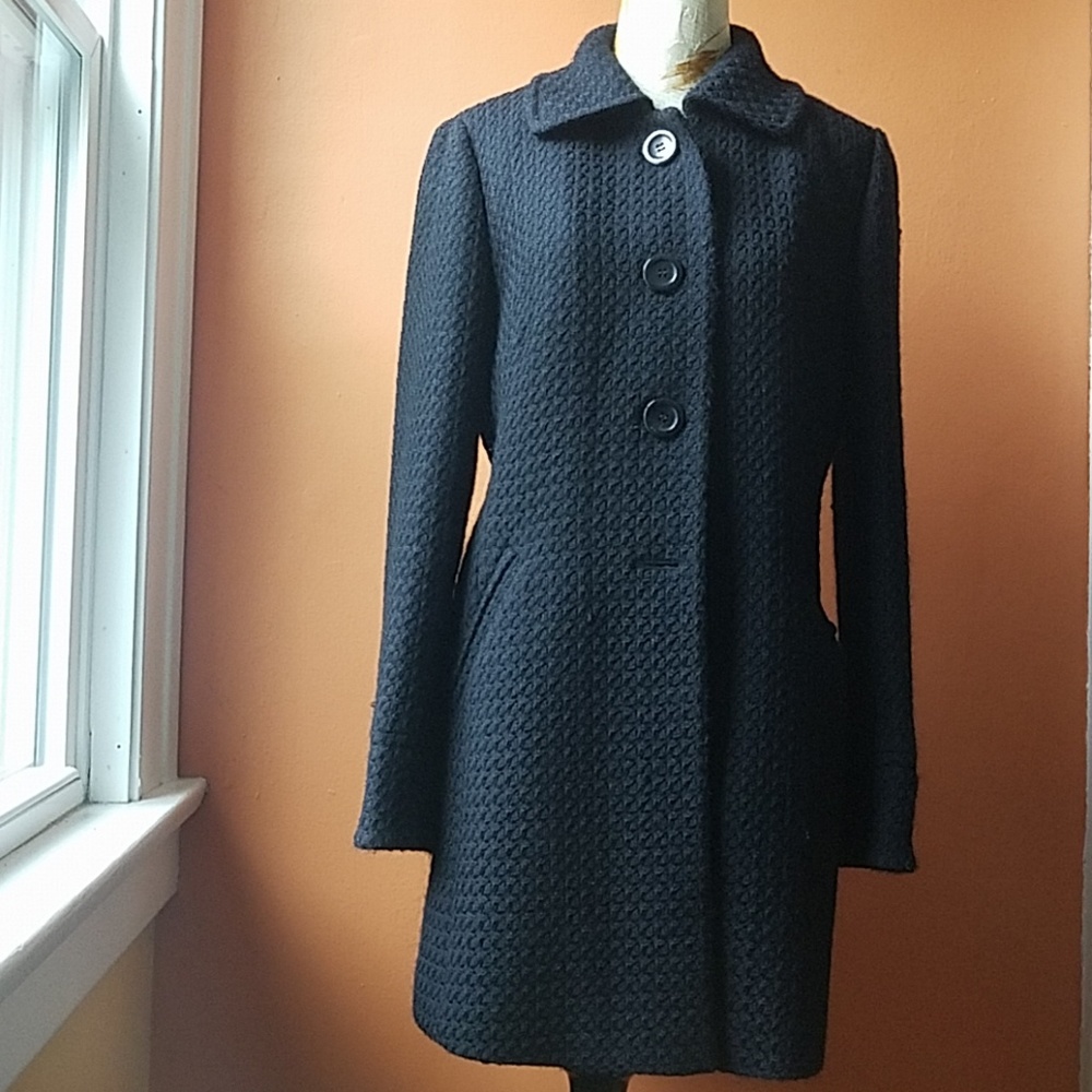 Ann Taylor Black Wool Textured Winter Coat Dressy